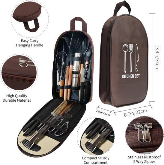 Pansyling Camping Cooking Utensils Set Silicone Camp Kitchen Set, RV Camping Must Haves Camping Utensils Cooking Essentials, Travel Organizer Portable Camp Kitchen Kit with Storage Bag